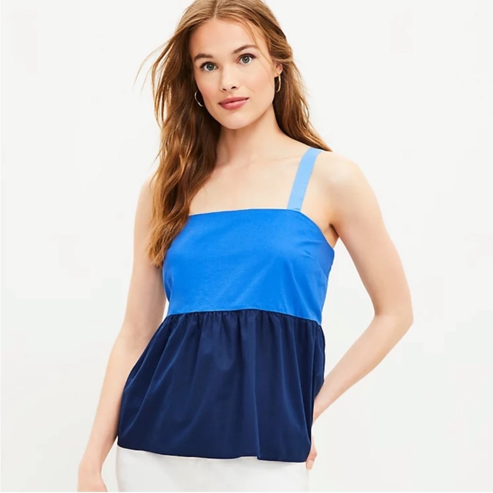 Loft Size 6 Blue Color Block Peplum Cami NWOT
